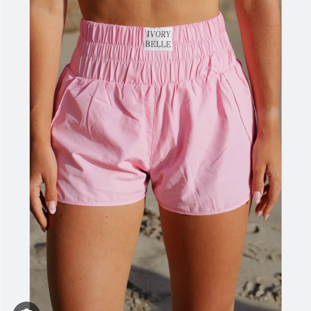 Ivory Belle Pink High-Waist Elastic Shorts